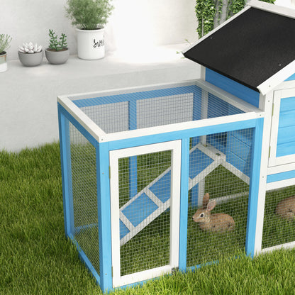 48" Wooden Rabbit Hutch, Slant Roof and Run, Light Blue Rabbit Hutch at Gallery Canada