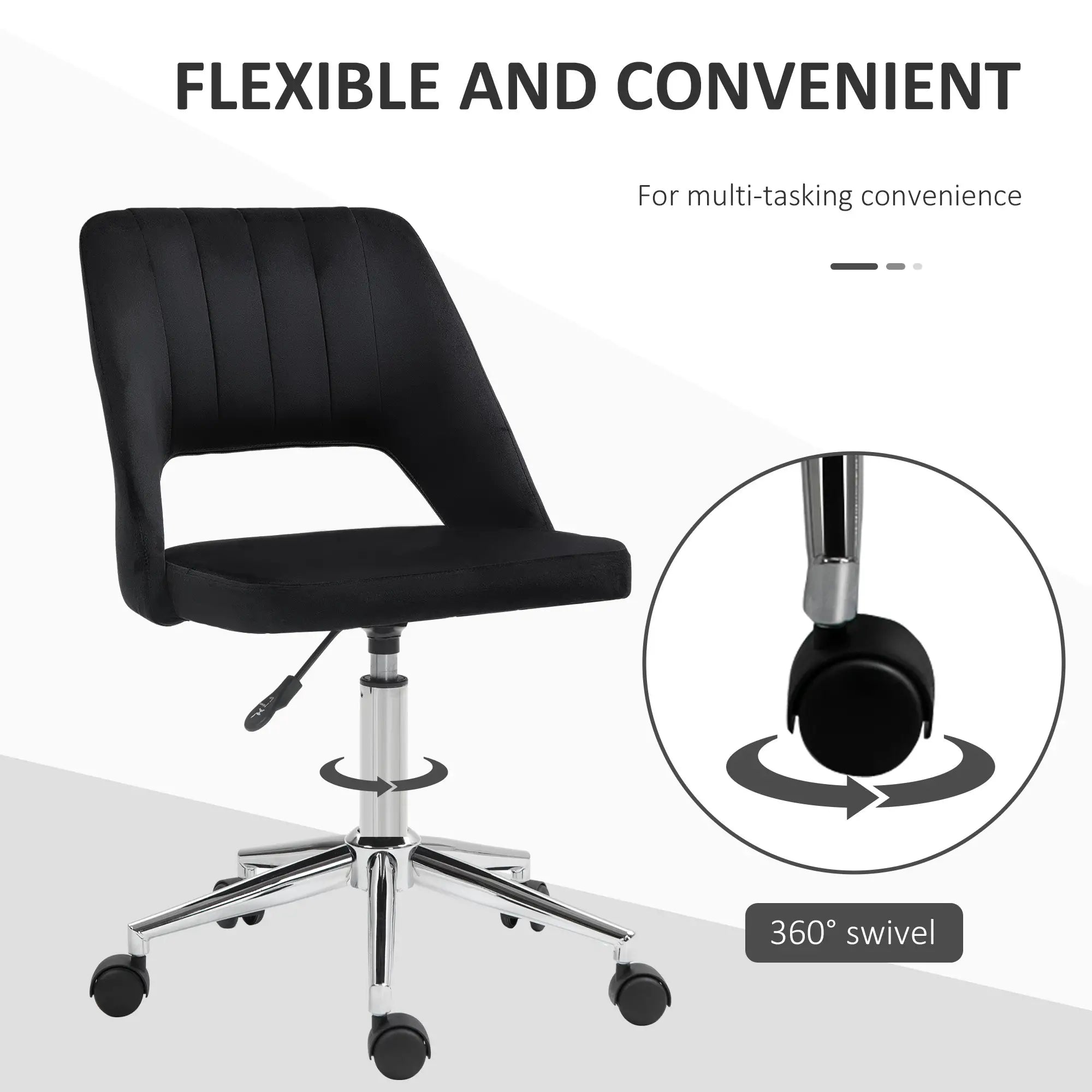 Mid Back Office Chair, Velvet Fabric, Swivel, Scallop Shape, Black Office Chairs at Gallery Canada