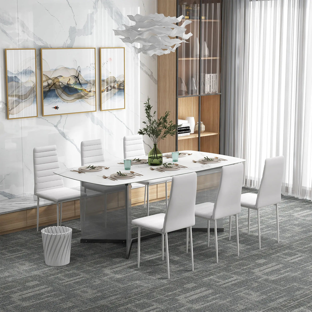 Modern Upholstered PU Leather Dining Chairs, Set of 6, White Bar Stools at Gallery Canada