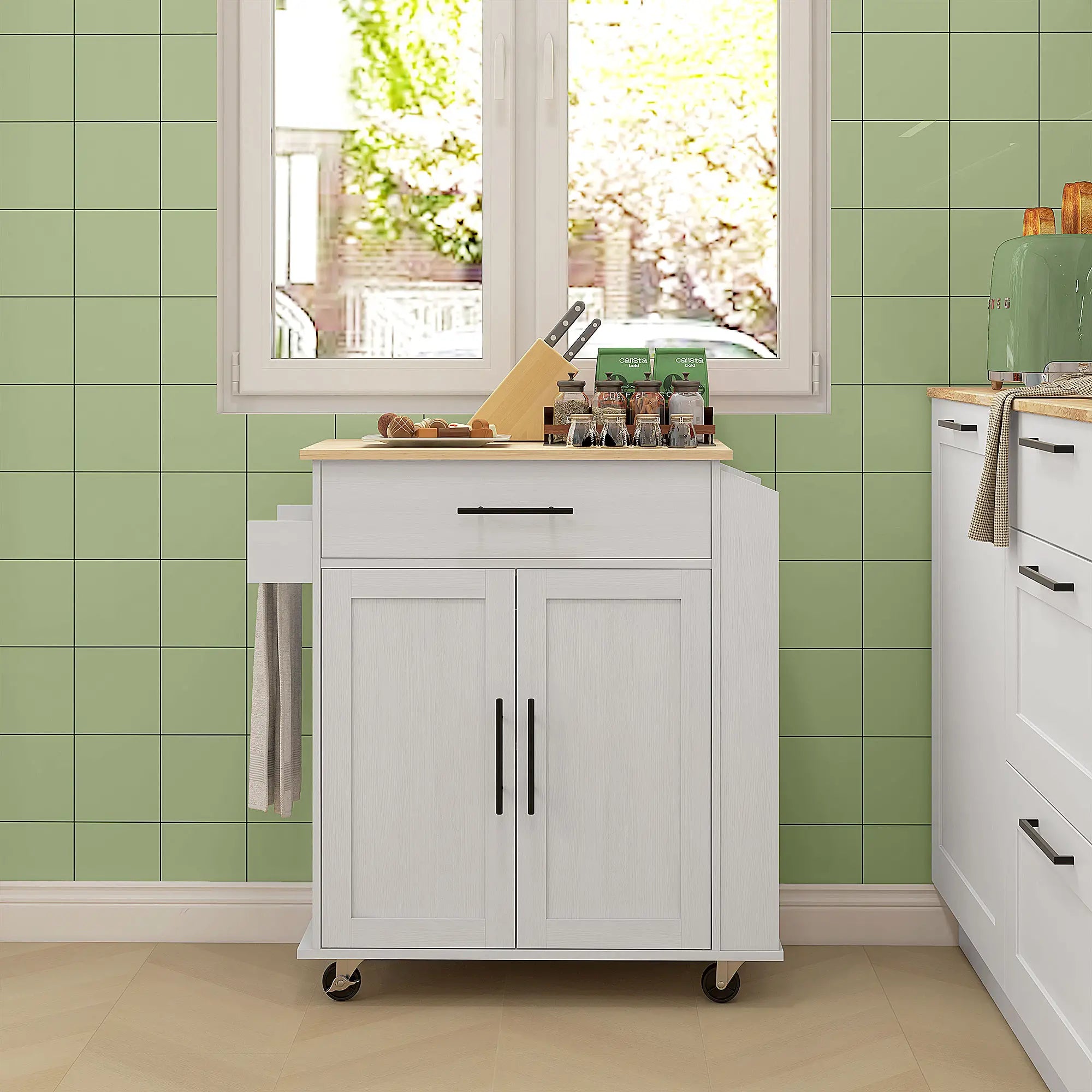 Rolling Kitchen Island with Wheels, Power Outlets, Drawer, Doors Kitchen Islands & Kitchen Carts at Gallery Canada