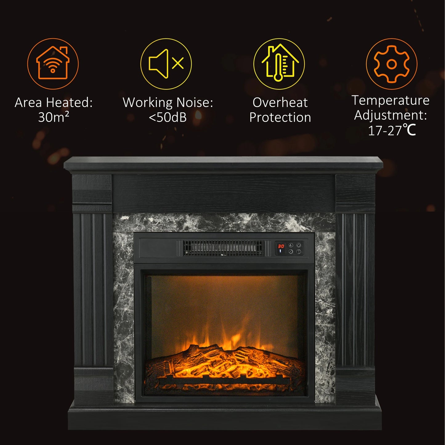 Electric Fireplace Mantel, Freestanding Heater, Realistic Flame, Adjustable Temperature, Timer, Remote, Black Electric Fireplaces at Gallery Canada