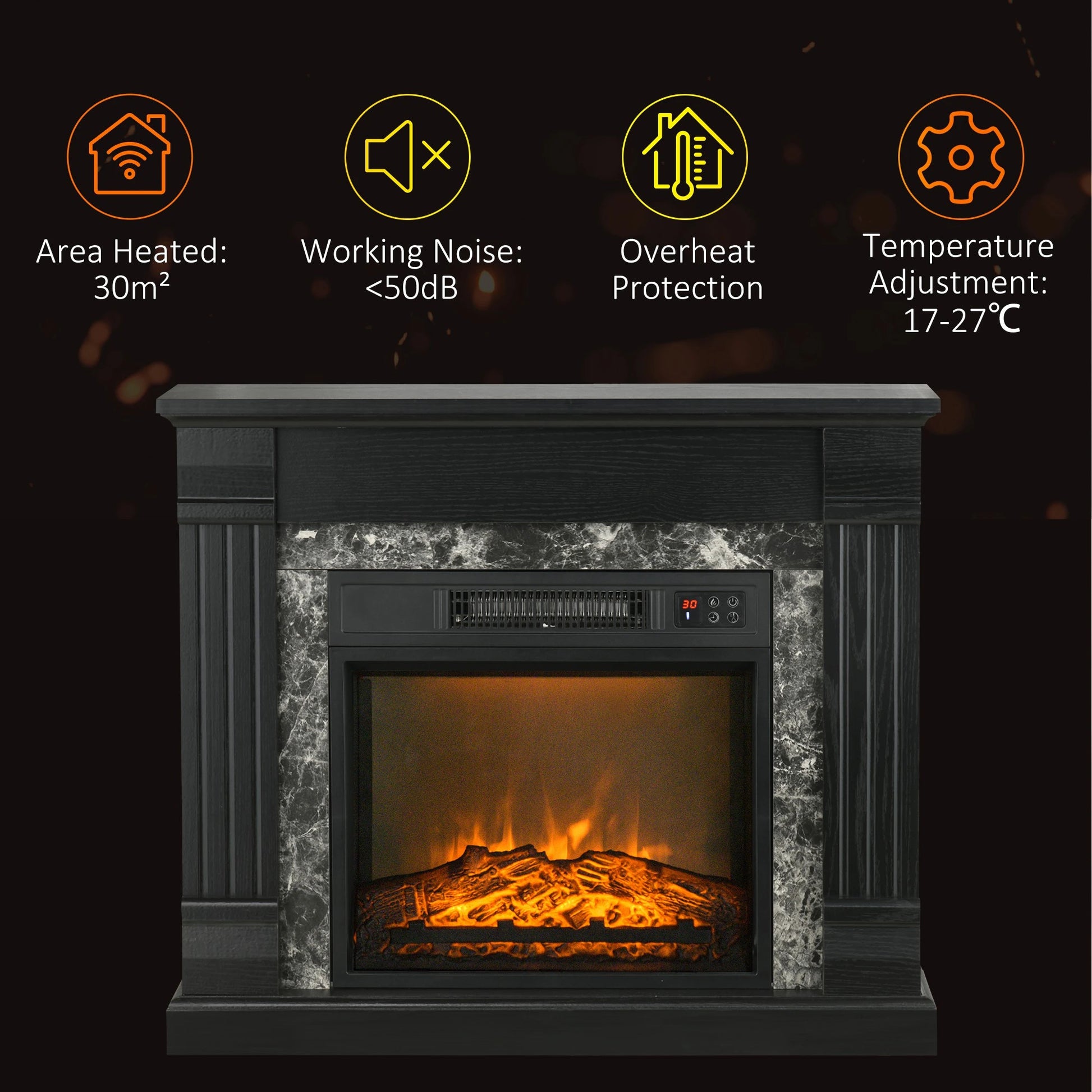 Electric Fireplace Mantel, Freestanding Heater, Realistic Flame, Adjustable Temperature, Timer, Remote, Black Electric Fireplaces at Gallery Canada