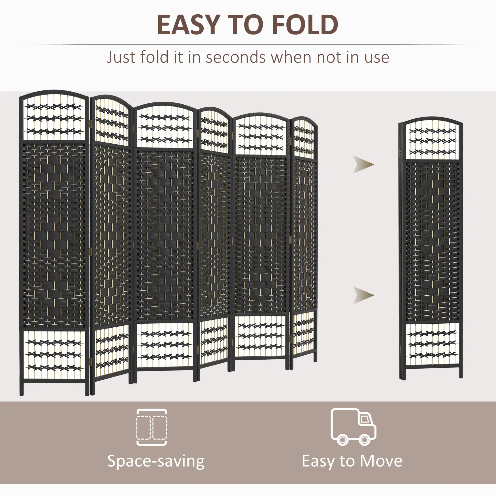 6 Panel Folding Room Divider, Portable Privacy Screen, Black Room Dividers at Gallery Canada
