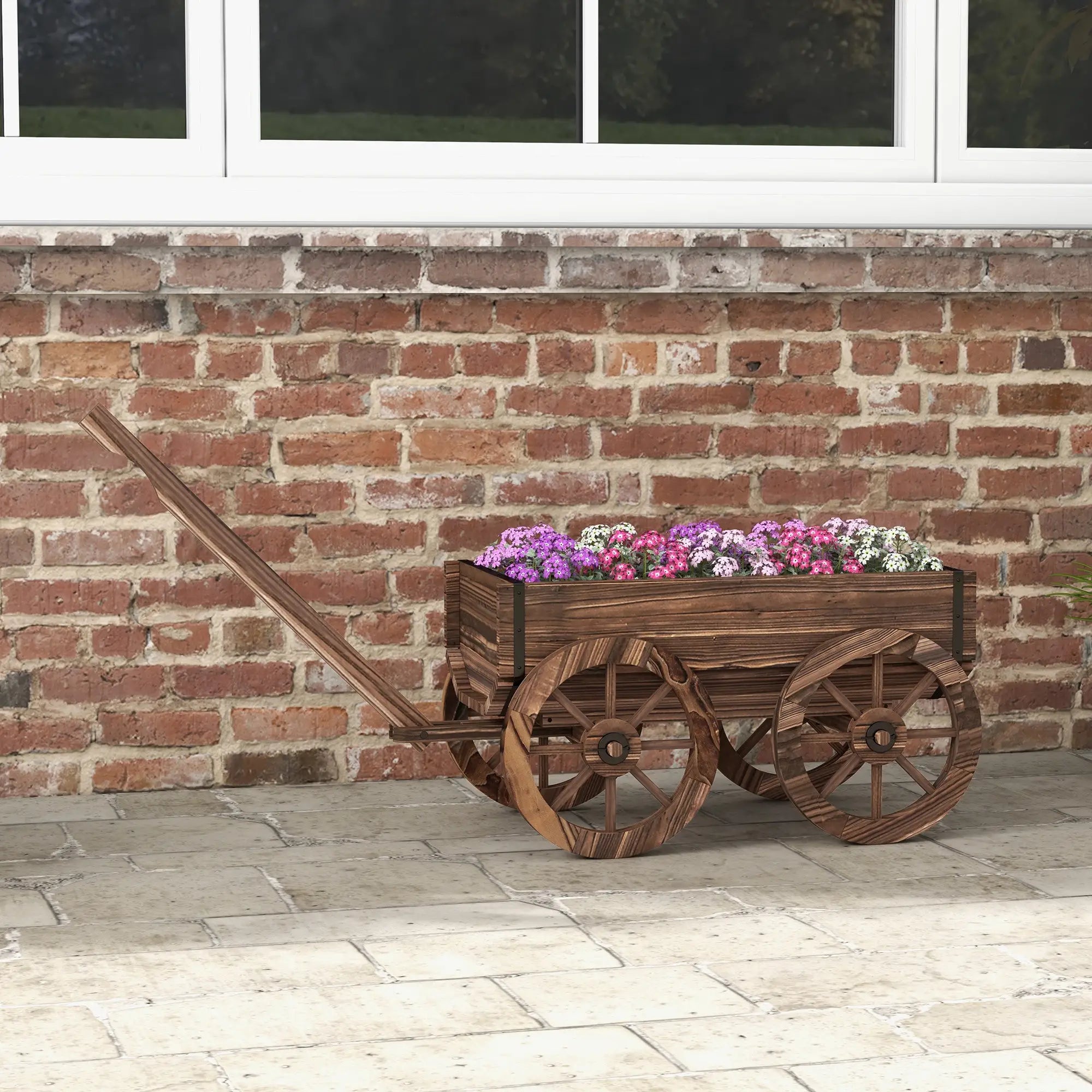 Wooden Wagon Planter Box, Raised Garden Bed, Carbonized Elevated Garden Beds at Gallery Canada