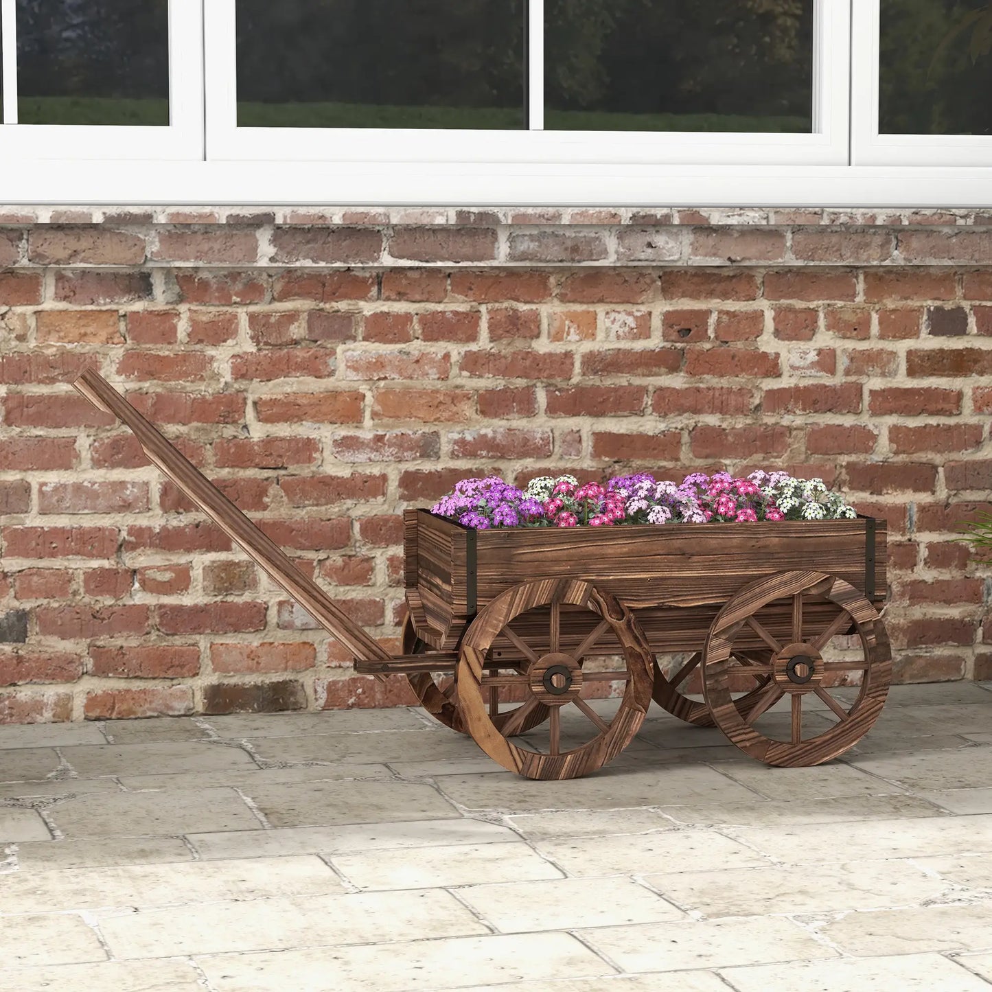 Wooden Wagon Planter Box, Raised Garden Bed, Carbonized Elevated Garden Beds at Gallery Canada