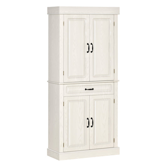 71" Freestanding Kitchen Pantry with 4 Doors, and 2 Large Cabinets, Tall Storage Cabinet with Wide Drawer for Kitchen Dining Room, White Wood Grain - Gallery Canada