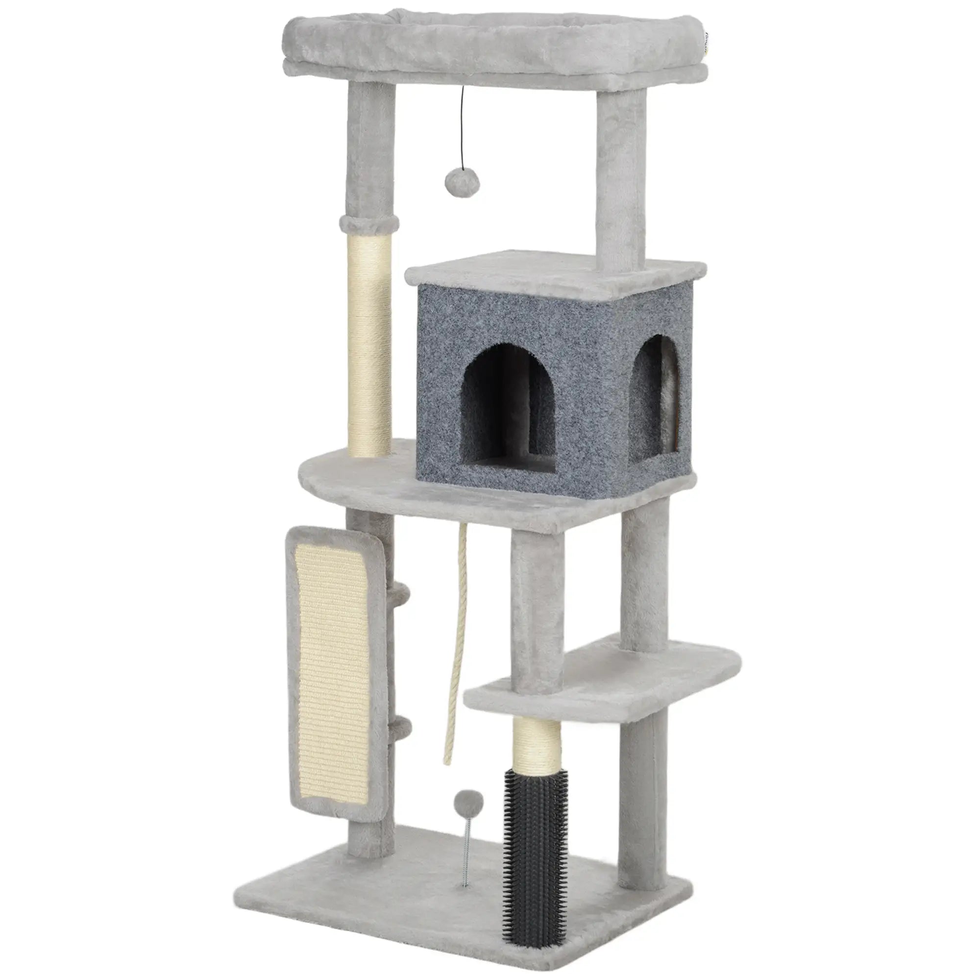 52 Inch Cat Tree, Scratching Posts, Bed, Condo, Grooming Brush Cat Trees Light Grey, Cream White at Gallery Canada