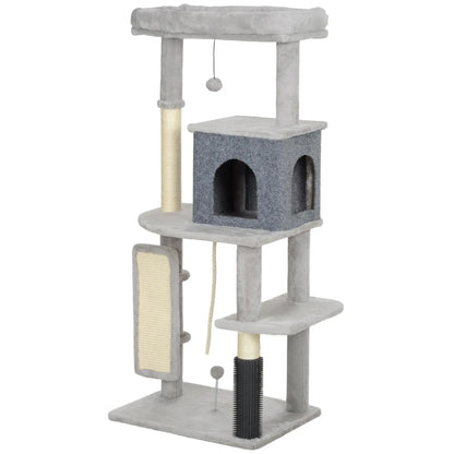 52 Inch Cat Tree, Scratching Posts, Bed, Condo, Grooming Brush Cat Trees Light Grey, Cream White at Gallery Canada
