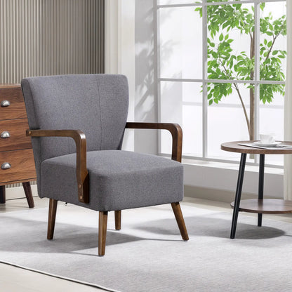 Accent Chair with Wooden Legs, Linen Fabric, Thick Padding, Dark Grey Accent Chairs at Gallery Canada