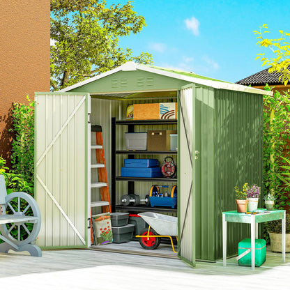 6.5' X 4' Metal Garden Shed, Lockable Double Doors, 4 Vents, Light Green Sheds at Gallery Canada