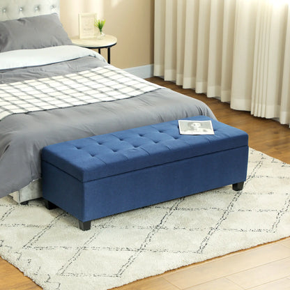 Rectangular Entry Bench, Tufted Upholstered Linen, Wood Feet, Blue Storage Ottomans & Benches at Gallery Canada
