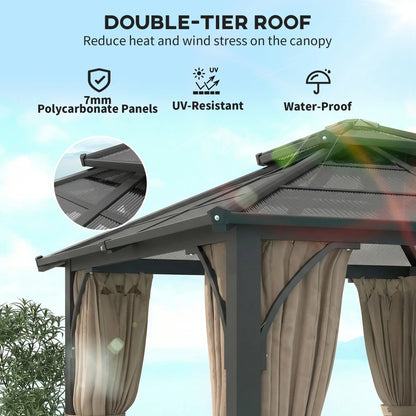 10' x 10' Hardtop Gazebo, 7mm Double Polycarbonate Roof, Netting And Curtains, Khaki Gazebos at Gallery Canada