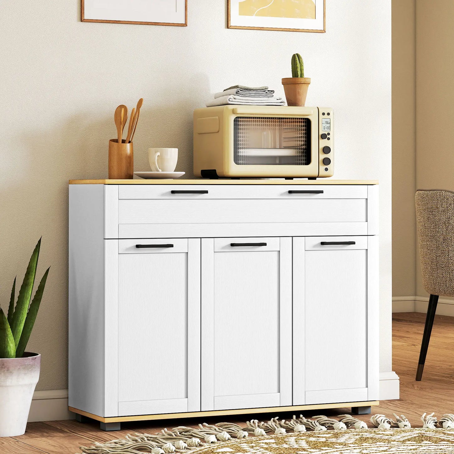 Modern 40" Sideboard Buffet Cabinet, 3 Doors, 2 Shelves, White Bar Cabinets at Gallery Canada