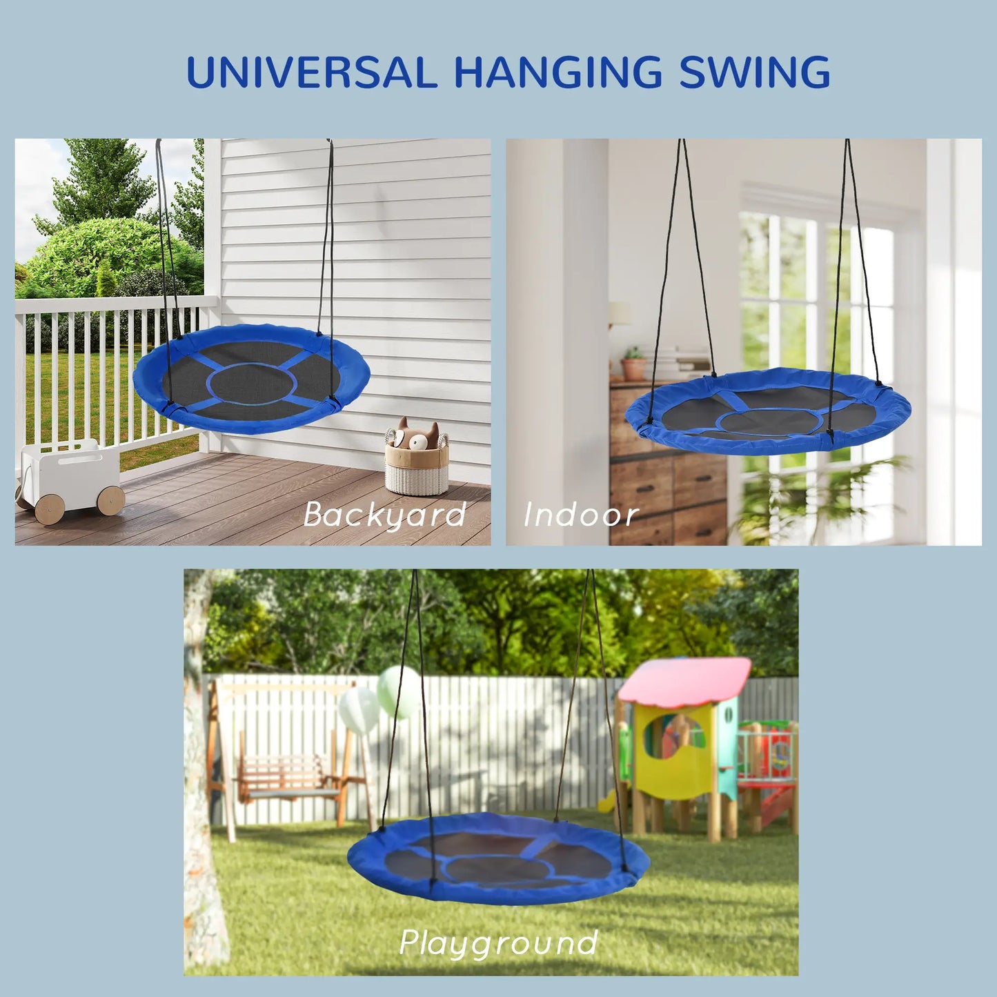 43.25" Saucer Swing, Adjustable Rope Seat, Indoor Outdoor, Blue Gym Sets & Swings at Gallery Canada