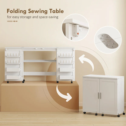 Folding Craft Table, Rolling Sewing Machine Table, Storage Shelf, White Sewing Cabinets at Gallery Canada