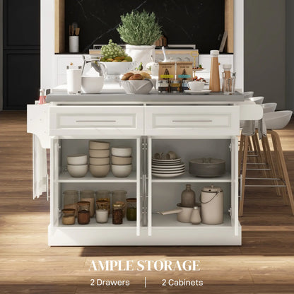 Rolling Kitchen Island with Storage, Stainless Steel Top, Drawers, Cream Kitchen Islands & Kitchen Carts at Gallery Canada