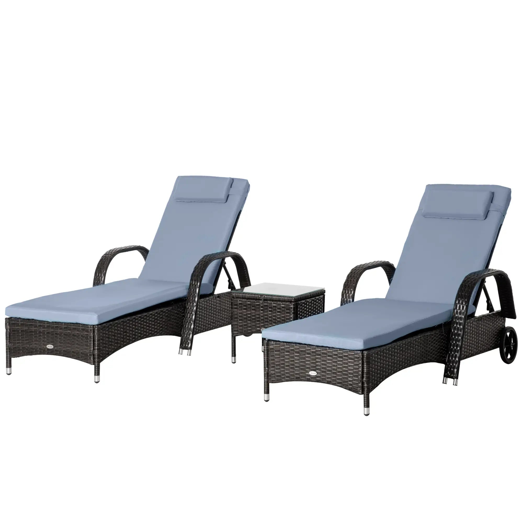 3-Piece Wicker Patio Lounger Set, PE Rattan, Brown/Grey Chaise Loungers at Gallery Canada
