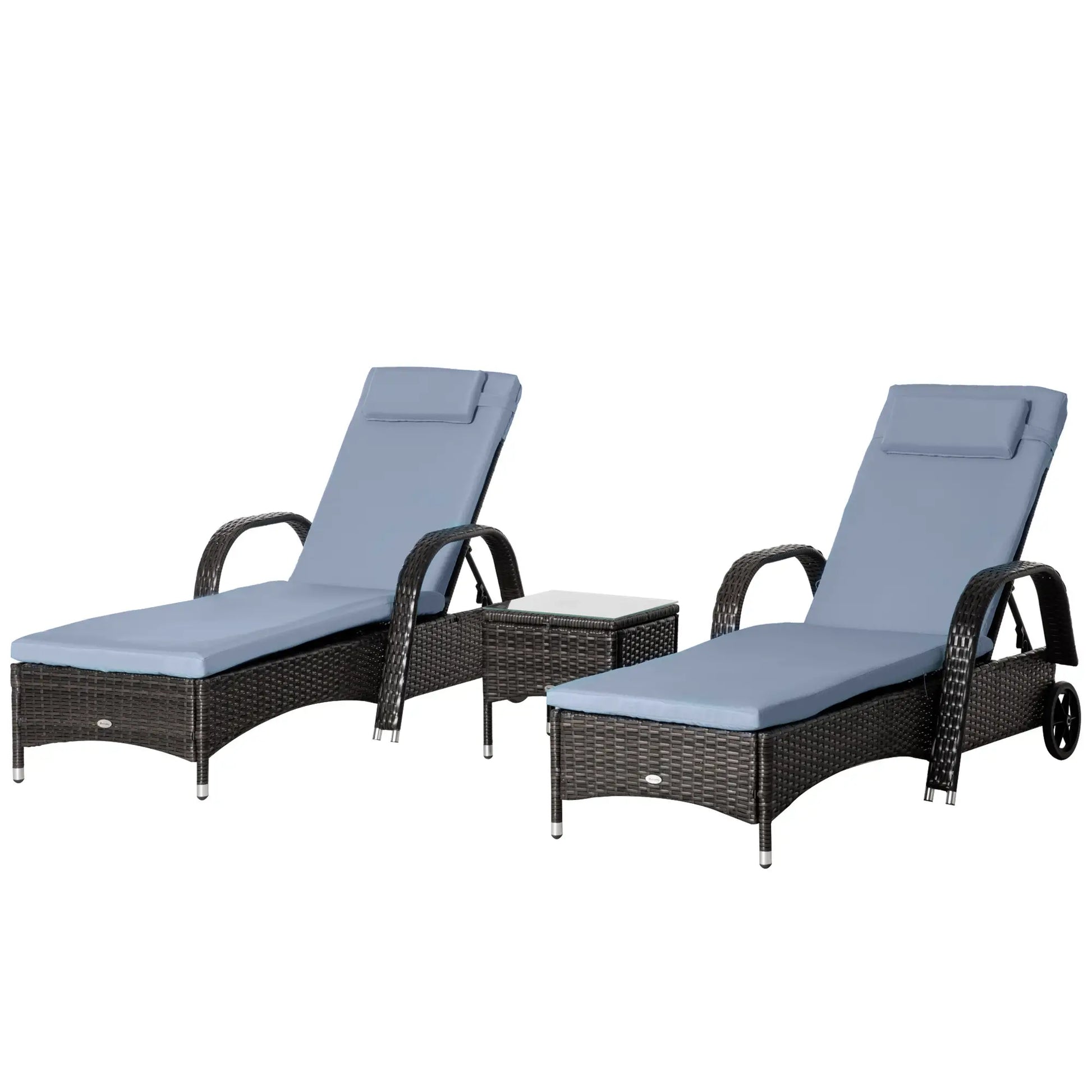 3-Piece Wicker Patio Lounger Set, PE Rattan, Brown/Grey Chaise Loungers at Gallery Canada
