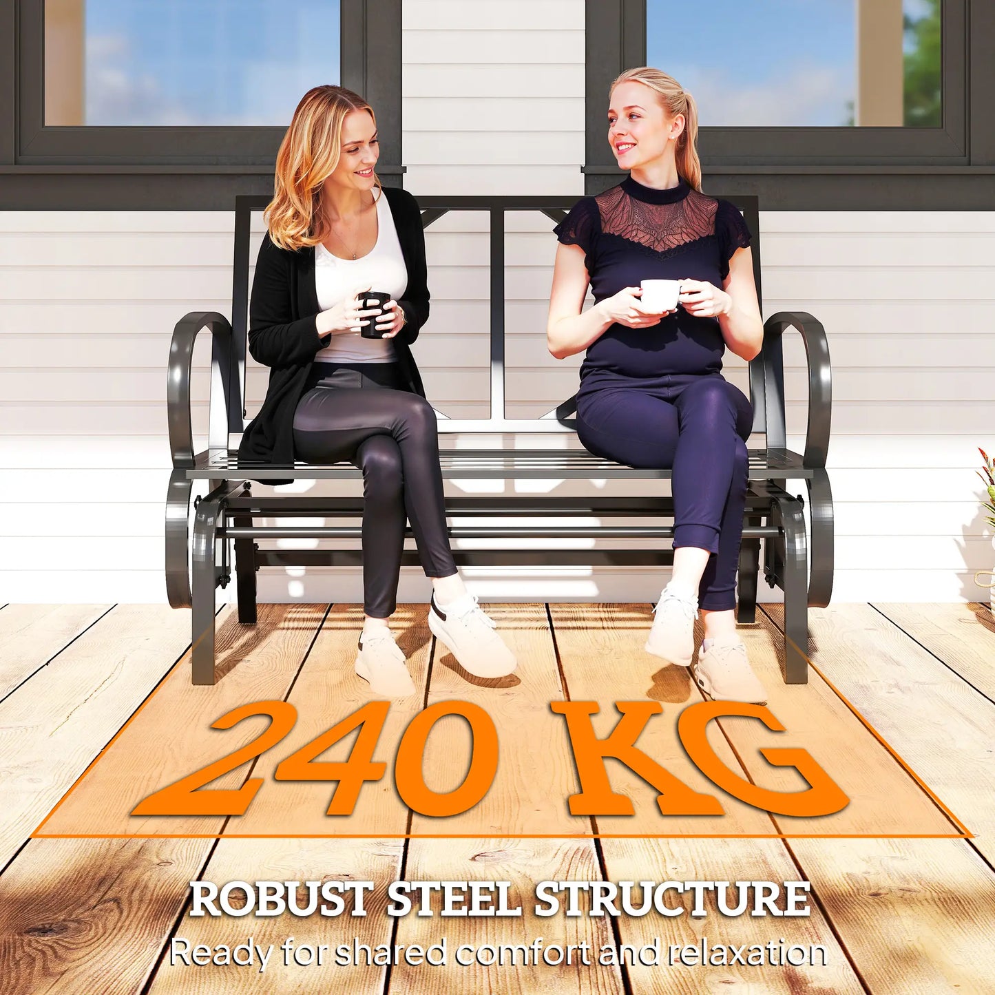 2-Person Outdoor Glider Chair, Steel Frame, Cushions, Grey Outdoor Gliders at Gallery Canada