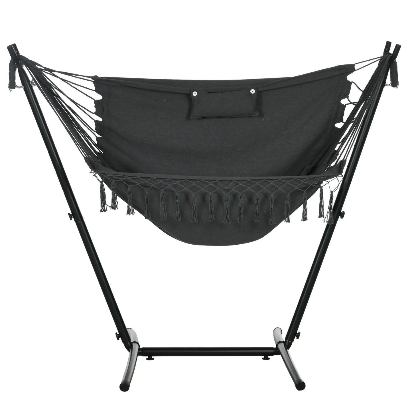 Outdoor Hammock Chair With Stand, Side Pocket And Headrest, Dark Grey Patio Swings with Stand Black, Dark Grey at Gallery Canada