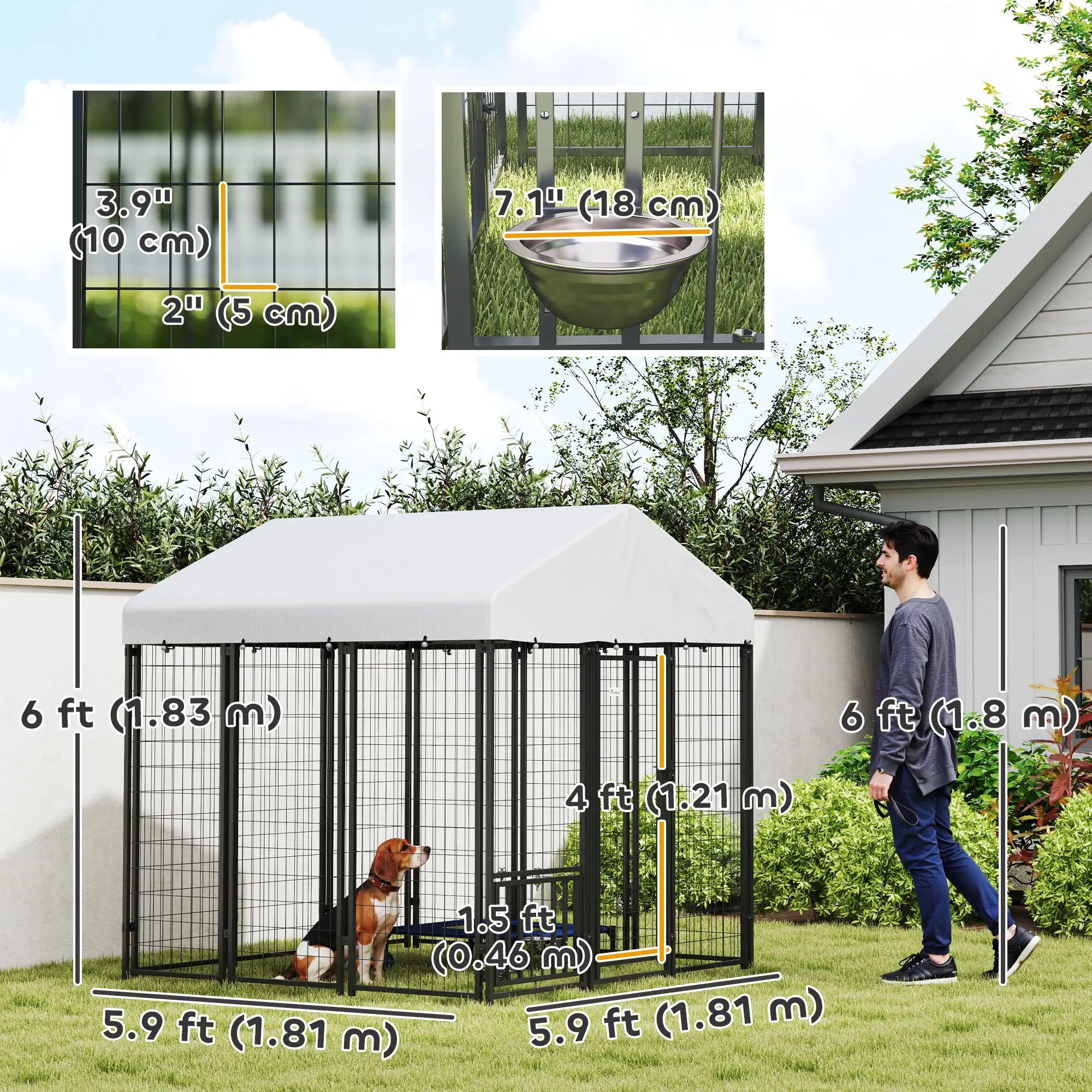 Outdoor Dog Kennel, Waterproof UV-Resistant Cover, Adjustable Bowls, 6 x 6 x 6 ft Houses, Kennels & Pens at Gallery Canada