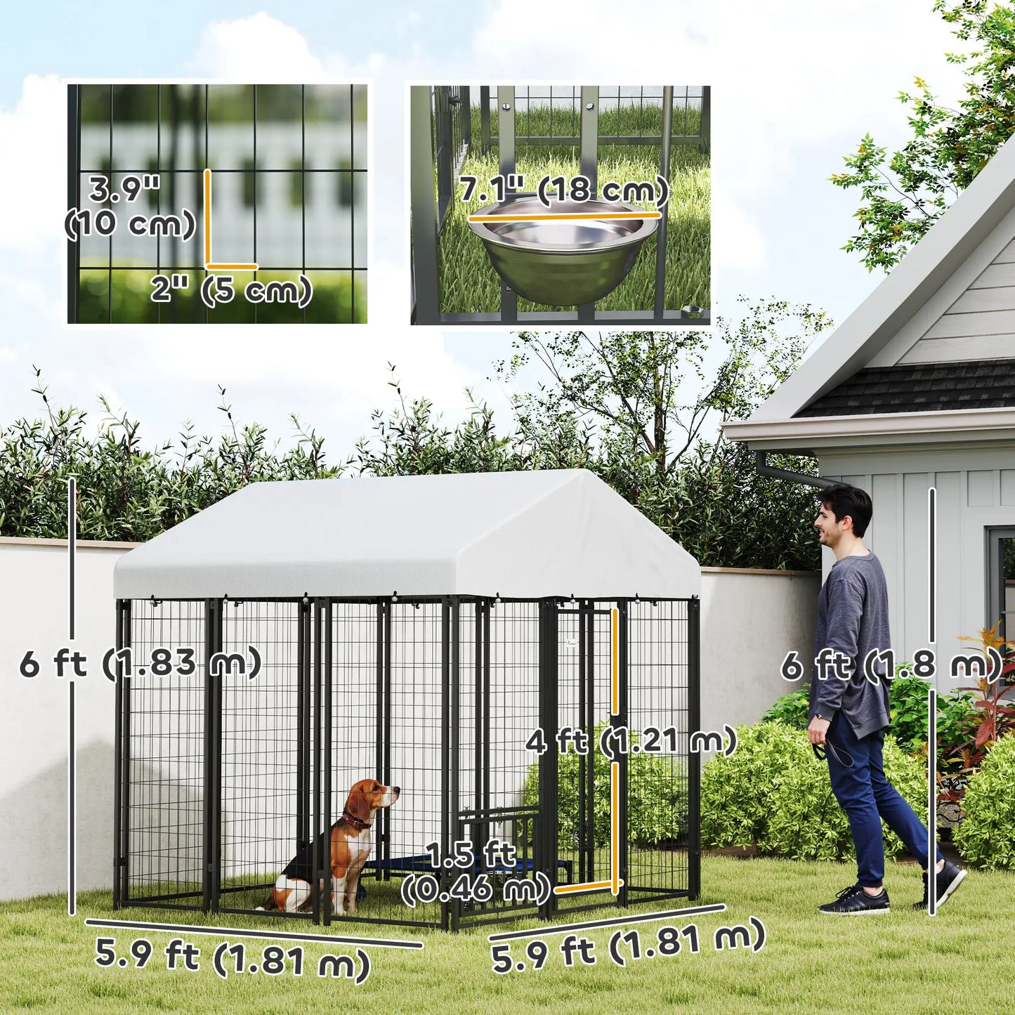 Outdoor Dog Kennel, Waterproof UV-Resistant Cover, Adjustable Bowls, 6 x 6 x 6 ft Houses, Kennels & Pens at Gallery Canada