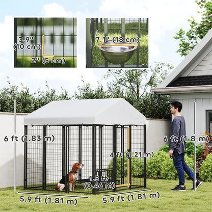 Outdoor Dog Kennel, Waterproof UV-Resistant Cover, Adjustable Bowls, 6 x 6 x 6 ft Houses, Kennels & Pens at Gallery Canada