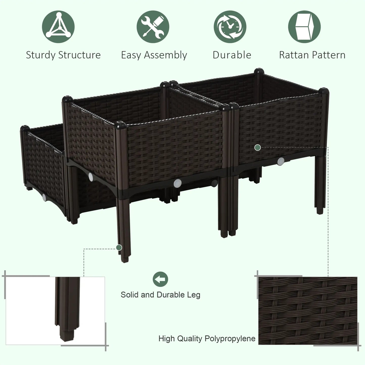 4 Piece Raised Garden Bed, PP, Vegetable Herb Grow Box, Brown Elevated Garden Beds at Gallery Canada