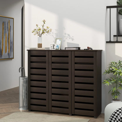 Narrow Shoe Cabinet, Slatted Doors, Adjustable Shelves, 20 Pairs, Dark Brown Shoe Storage Cabinets & Racks at Gallery Canada