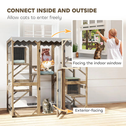Wooden Catio Outdoor, Waterproof Cover, 5 Platforms, 59" x 28" x 59", Brown Outdoor Cat Enclosures at Gallery Canada