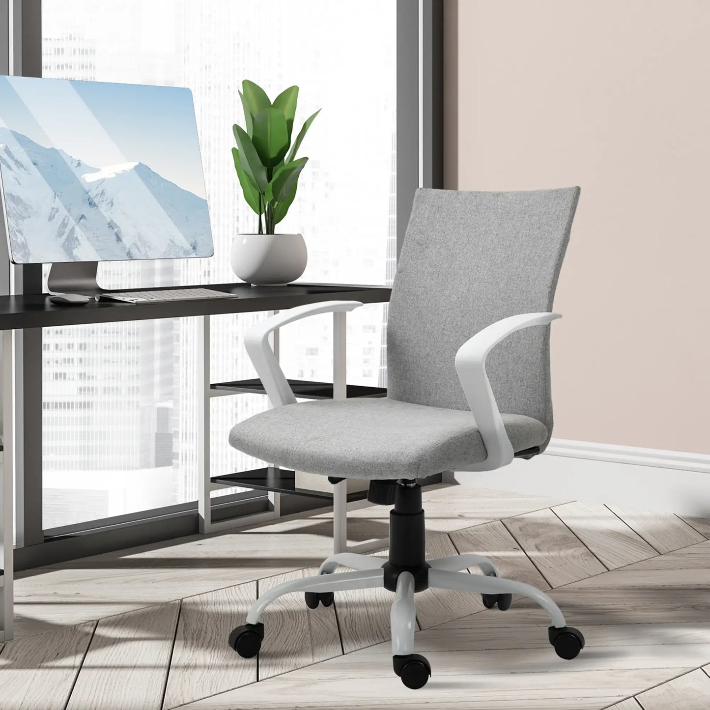 Linen Mid Back Office Chair, Tilt Function, Swivel, Light Grey Task Chairs at Gallery Canada