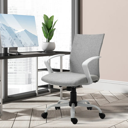 Linen Mid Back Office Chair, Tilt Function, Swivel, Light Grey Task Chairs at Gallery Canada