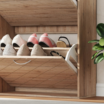 Shoe Storage Cabinet, 3 Flip Drawers, Narrow Slim, 12 Pair Organizer, Oak Shoe Storage Cabinets & Racks at Gallery Canada