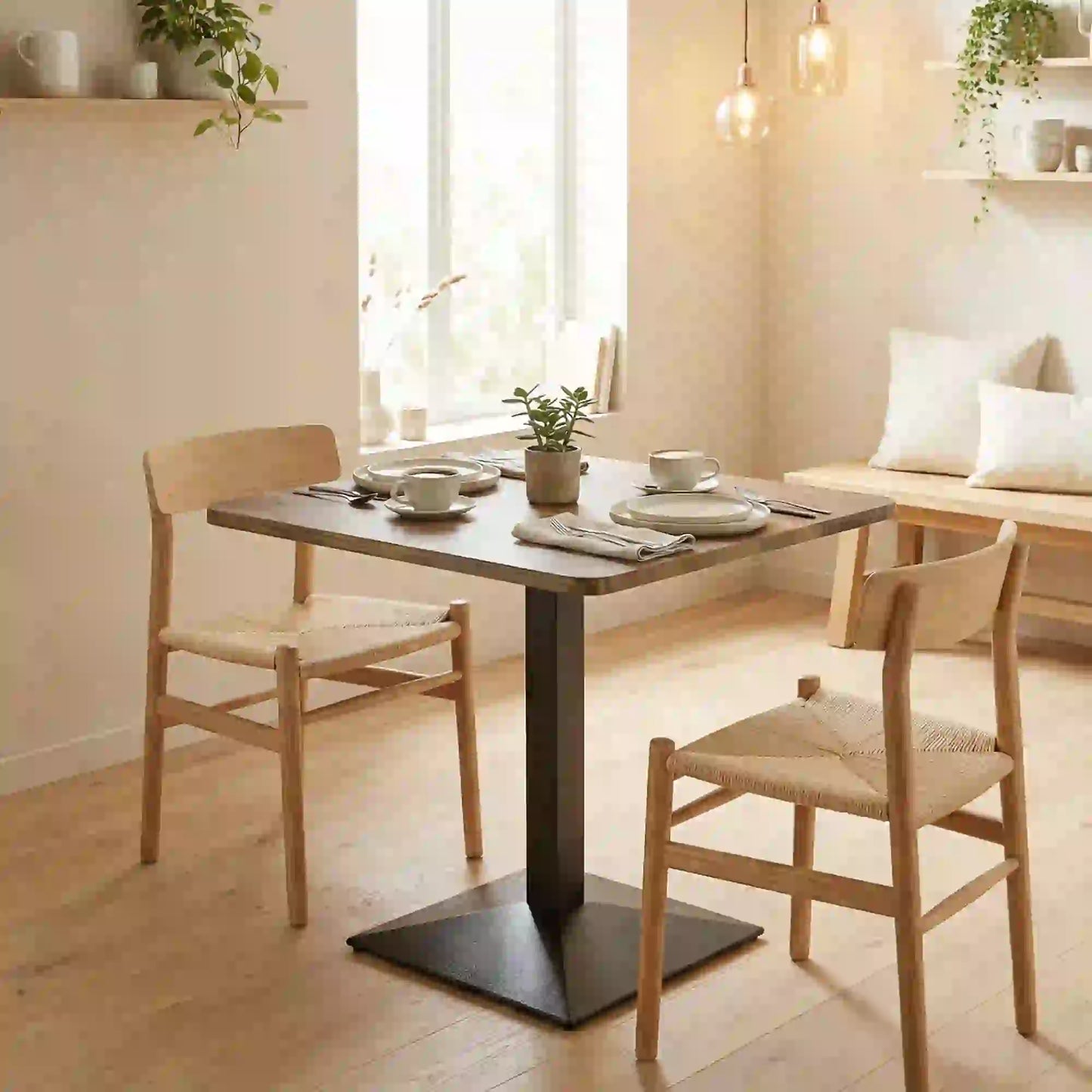 28" Square Dining Table, Walnut, Modern Steel Base, Space Saving Kitchen Table Dining Tables at Gallery Canada