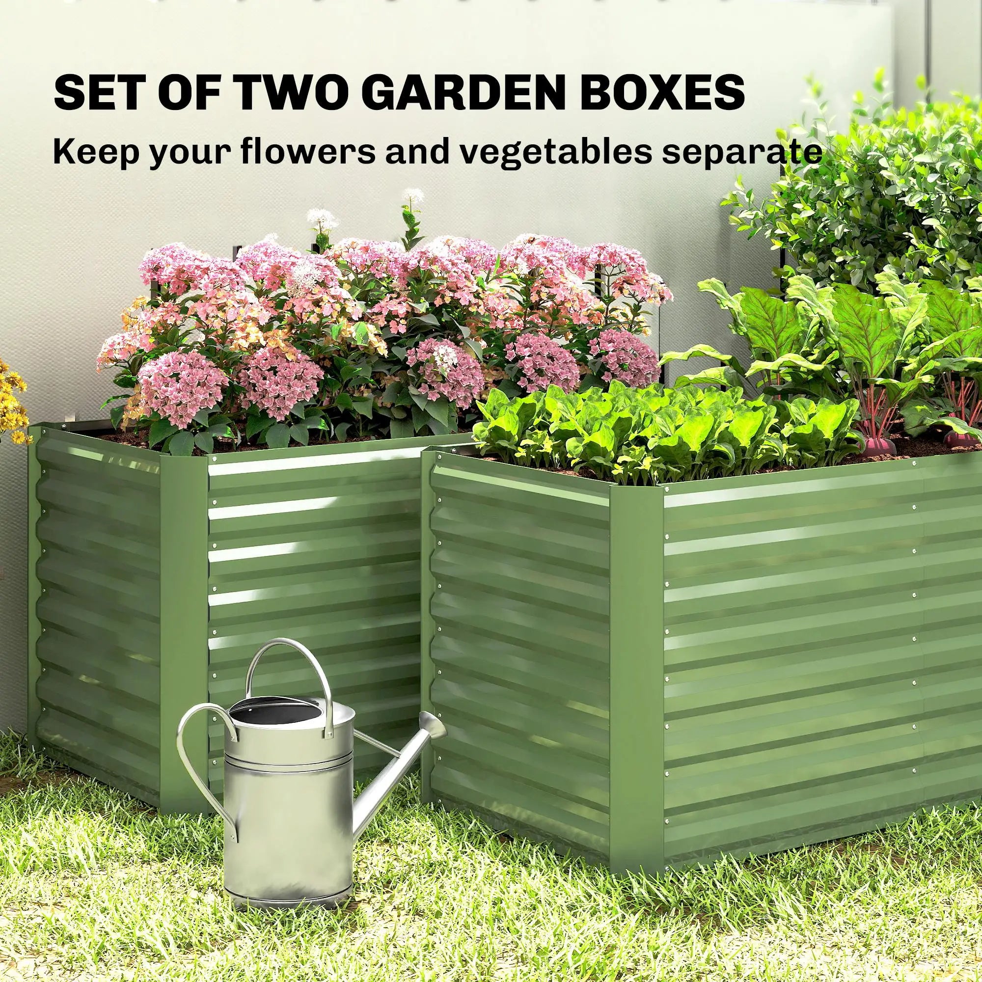 Galvanized Metal Planters Set, 4' x 2' x 2' Raised Garden Bed, Light Green Galvanized Planter Boxes at Gallery Canada