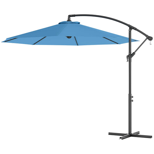 10' Blue Deluxe Patio Umbrella, Offset Sunshade With Crank, Blue