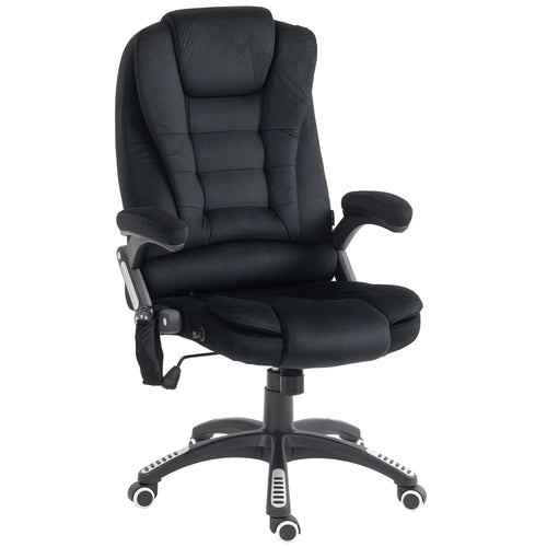 6 Point Vibrating Massage Office Chair, High Back, Reclining, Swivel Wheels, Black