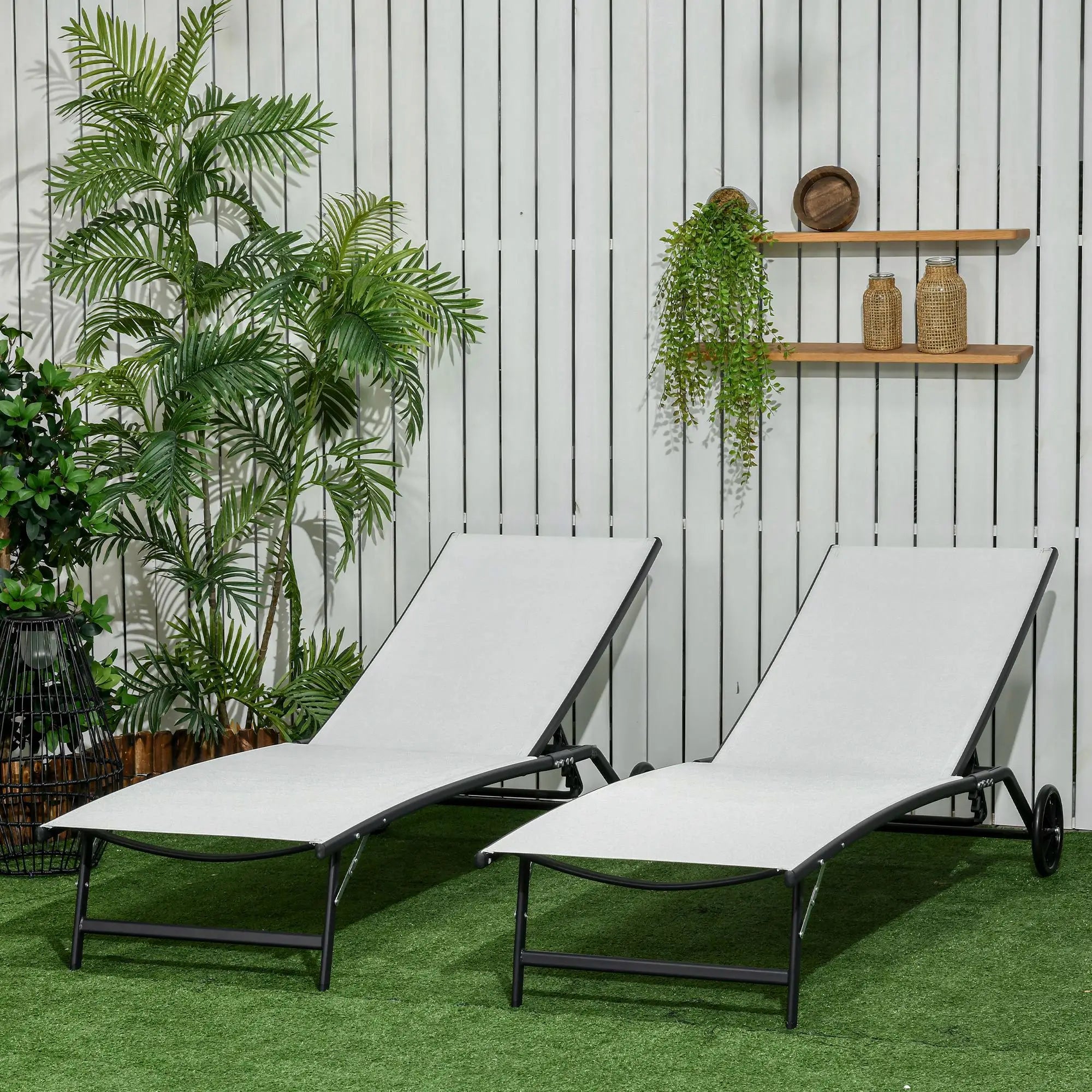 2PCs Lounge Chairs with Wheels, 5-Level Adjustable Backrest, White, White Lounger Chairs at Gallery Canada