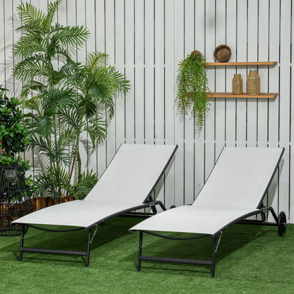 2PCs Lounge Chairs with Wheels, 5-Level Adjustable Backrest, White, White Lounger Chairs at Gallery Canada