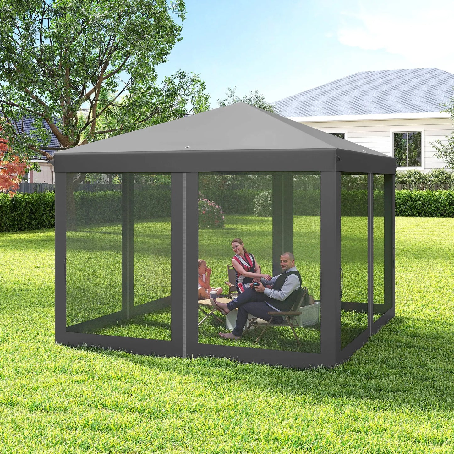 10' x 10' Pop Up Canopy Tent, Removable Mesh Sidewalls, Carry Bag, Light Grey Pop Up Canopies at Gallery Canada
