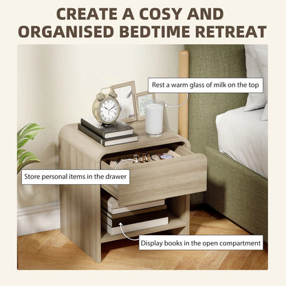 Modern Nightstand Set Of 2, Natural Wood, With Drawer And Open Shelf