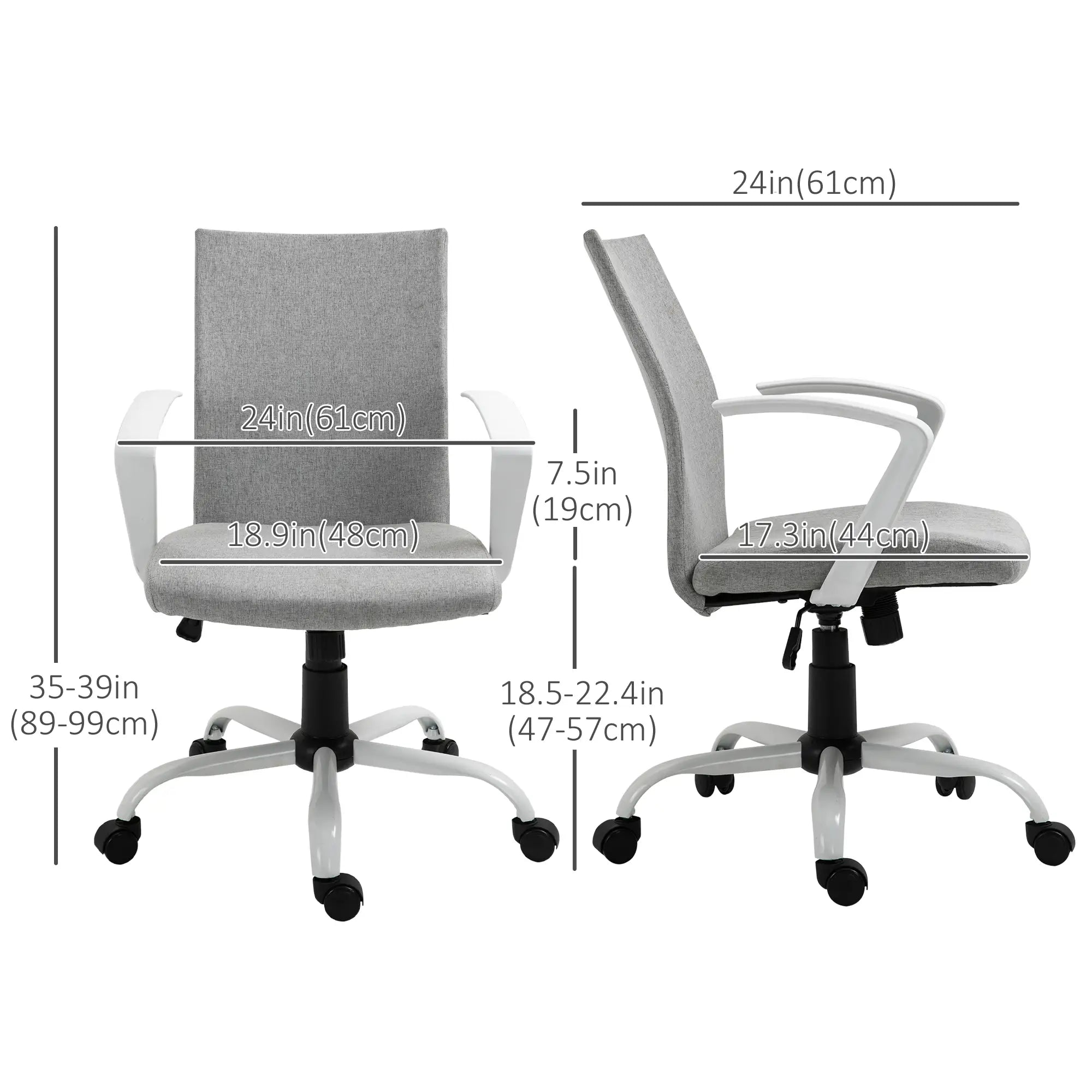 Linen Mid Back Office Chair, Tilt Function, Swivel, Light Grey Task Chairs at Gallery Canada