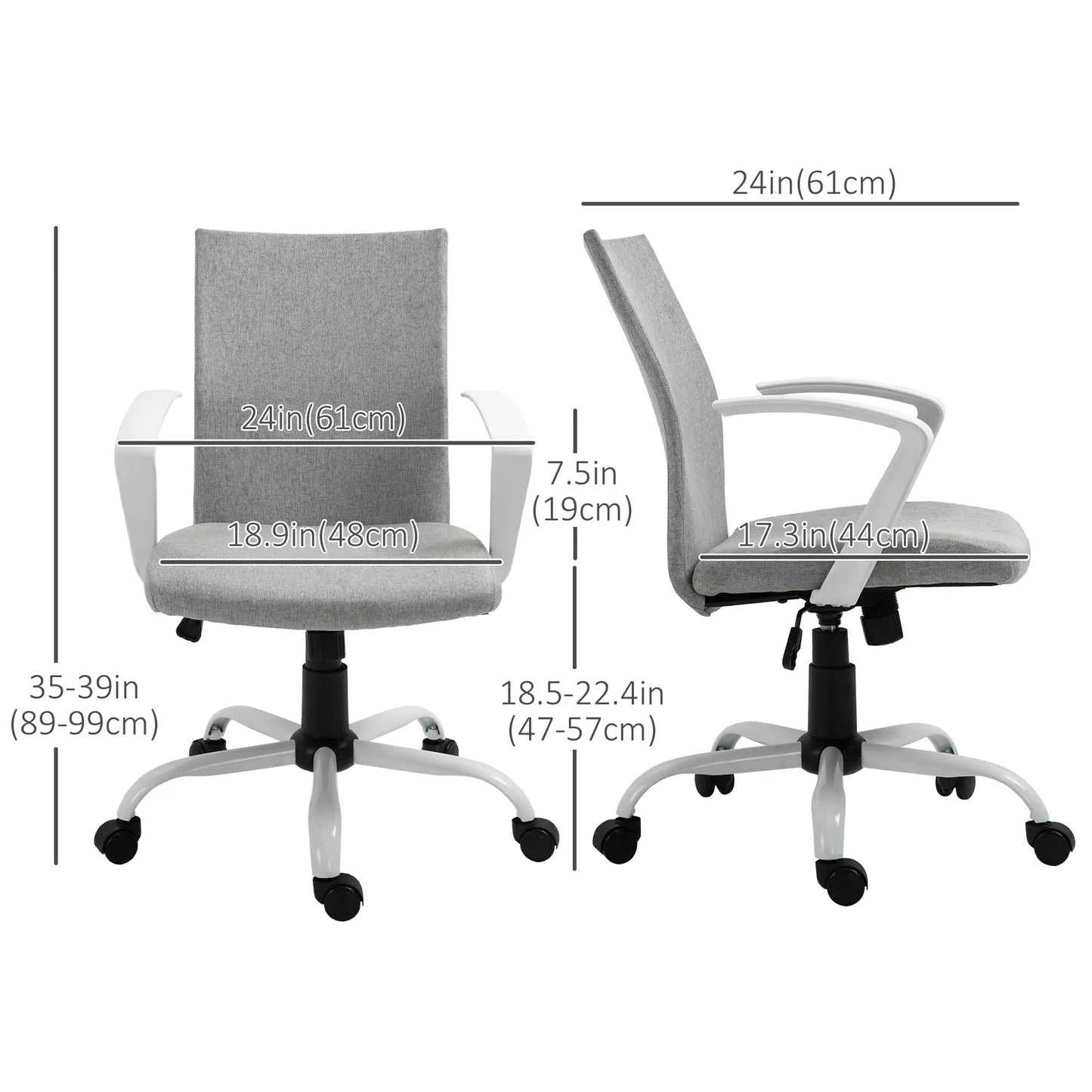 Linen Mid Back Office Chair, Tilt Function, Swivel, Light Grey Task Chairs at Gallery Canada