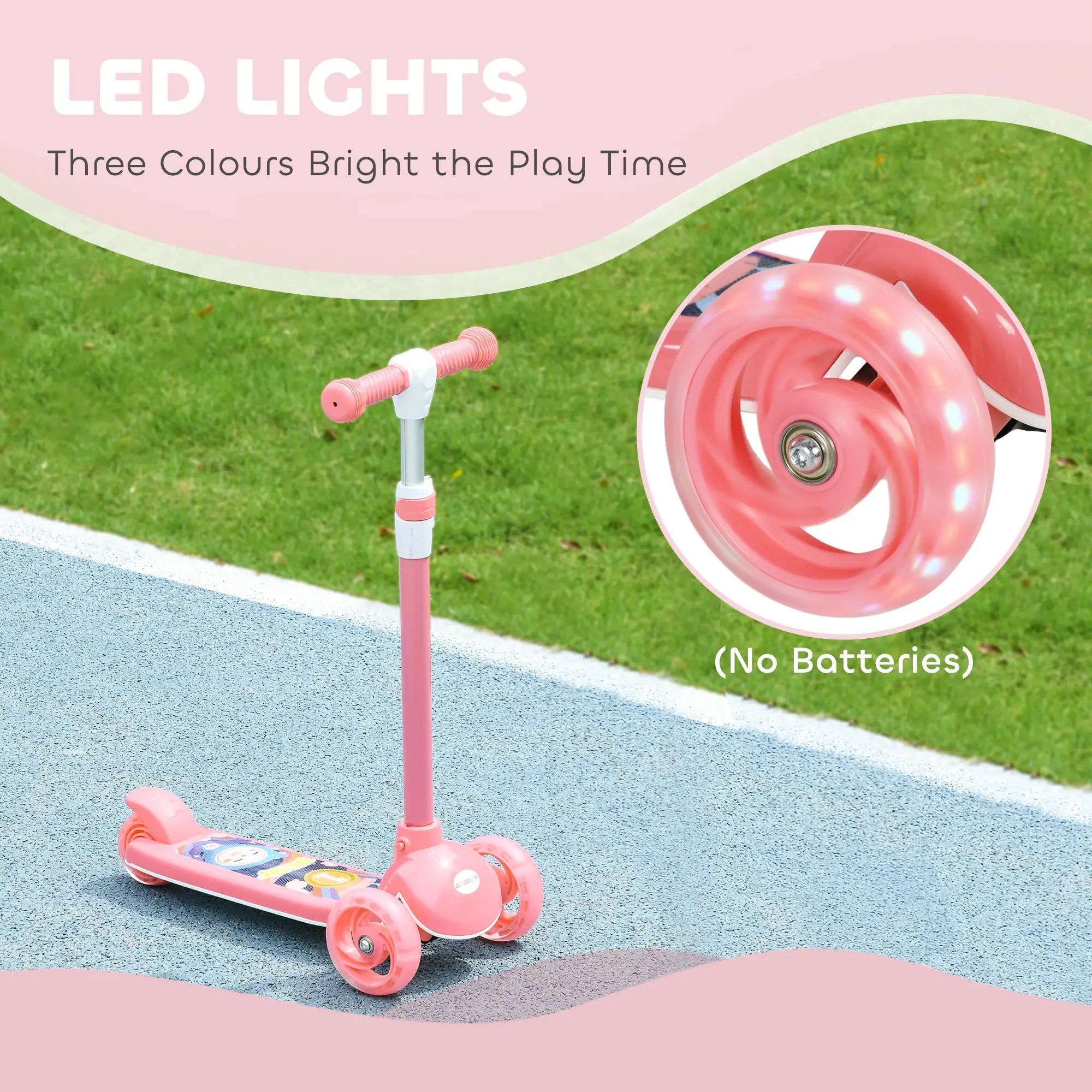 3 Wheel Kids Scooter, Adjustable Height, Rear-Fender Brake, LED Light, Pink Scooters at Gallery Canada