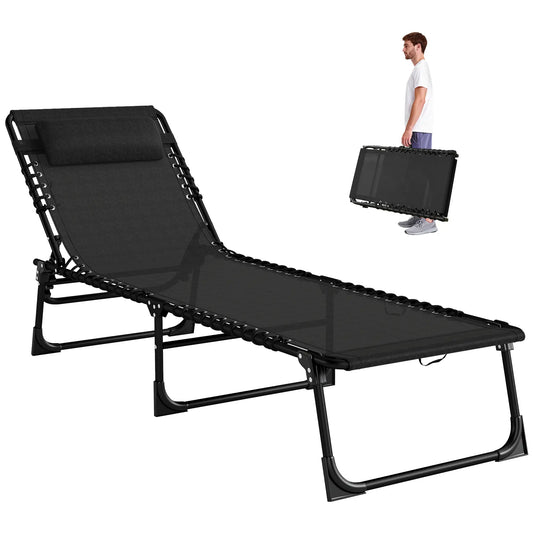 Outdoor Folding Lounge Chair, 4-Level Adjustable, Black Lounger Chairs Black at Gallery Canada