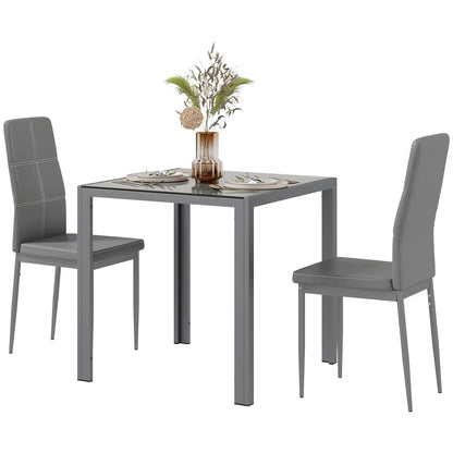 3-Piece Rectangular Glass Dining Table, Metal Frame, Faux Leather Chairs, Grey Bar Sets Grey at Gallery Canada