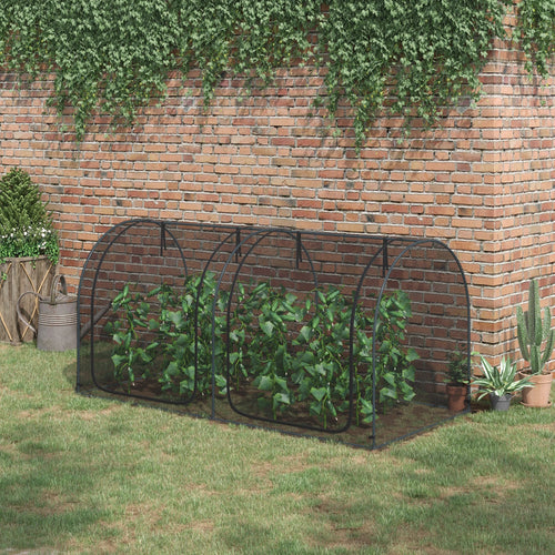 8' x 4' Crop Cage, Garden Plant Protector, 2 Zippered Doors, 6 Stakes, Black