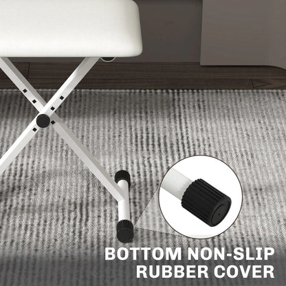 Adjustable Piano Bench, X-Style Folding Piano Stool with Padded Seat, Non-Slip Rubber Feet, Keyboard Chair, White