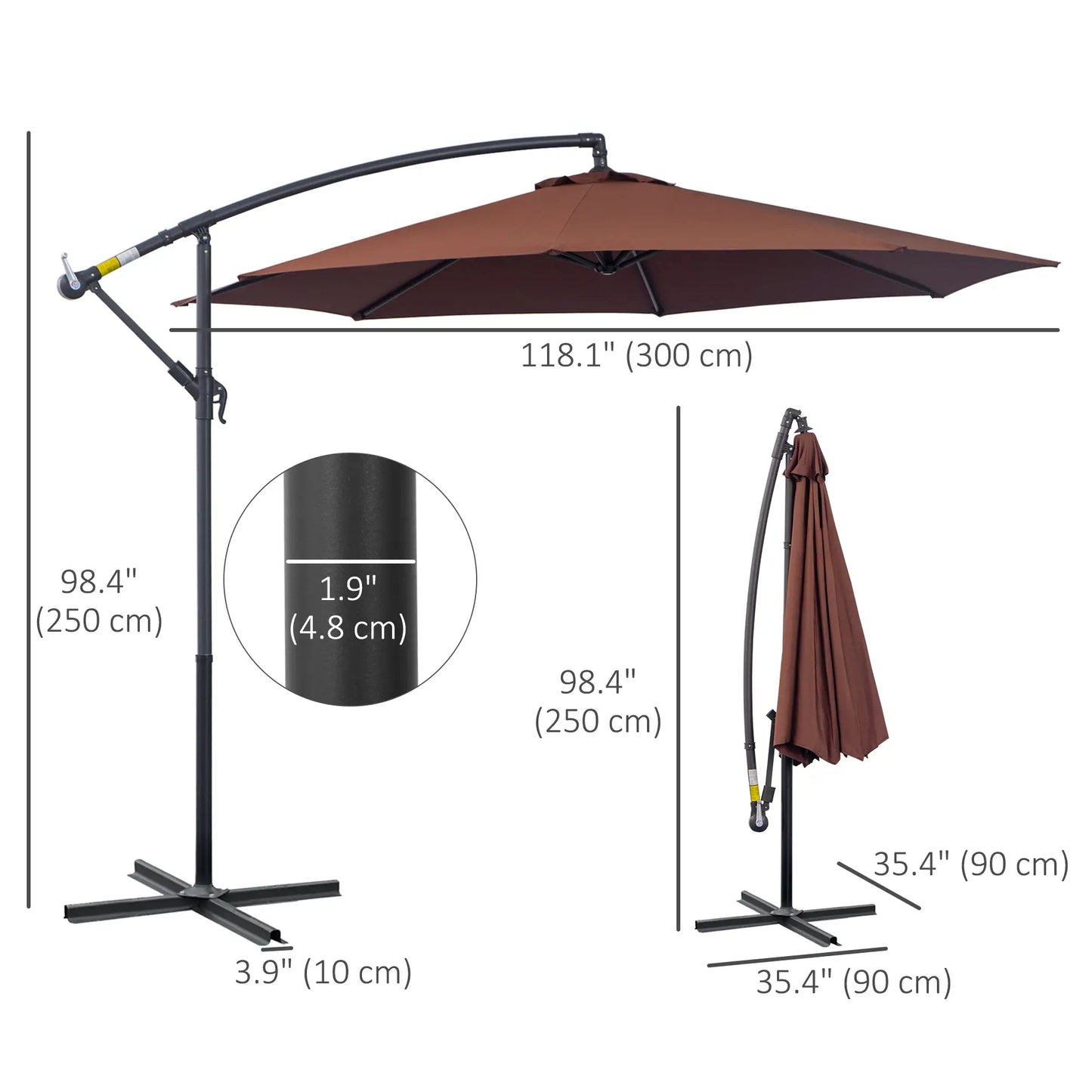 10' Deluxe Patio Umbrella, Offset Sunshade with Crank, Cross Base Cantilever Umbrellas at Gallery Canada