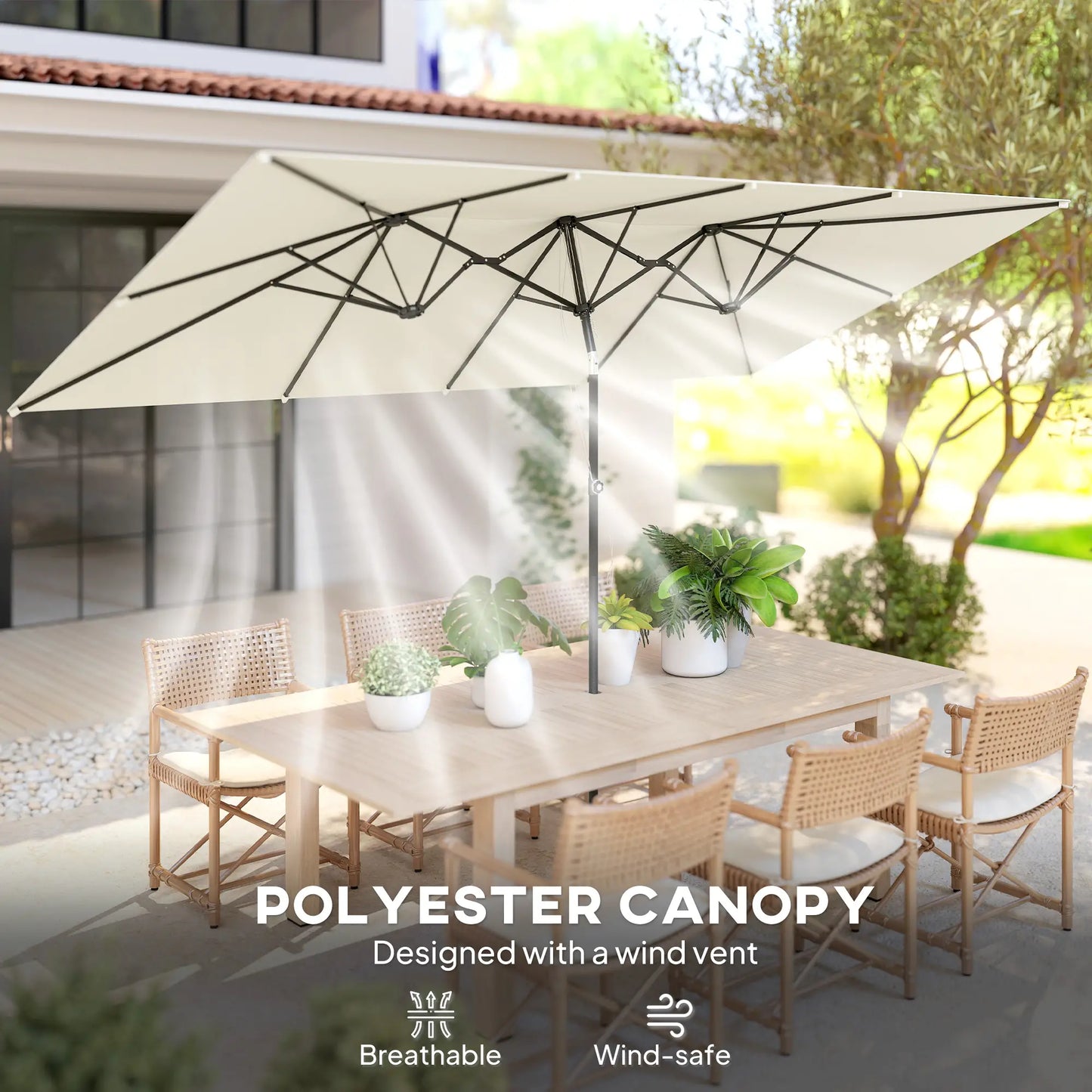Double-Sided Patio Umbrella With Tilt, Adjustable Height, Vents, 12 Ribs, White Double-sided Umbrellas at Gallery Canada